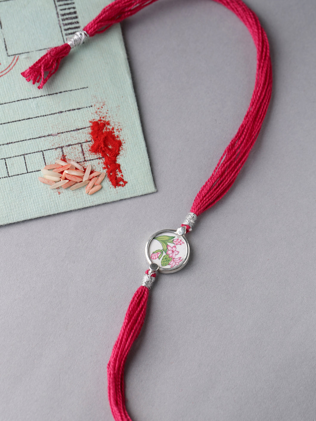 Adorn By Nikita Sterling Silver HandPainted Floral Rakhi